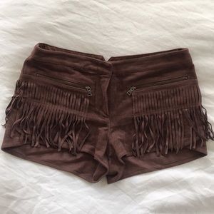 BCBG Faux Suede Fringe Shorts